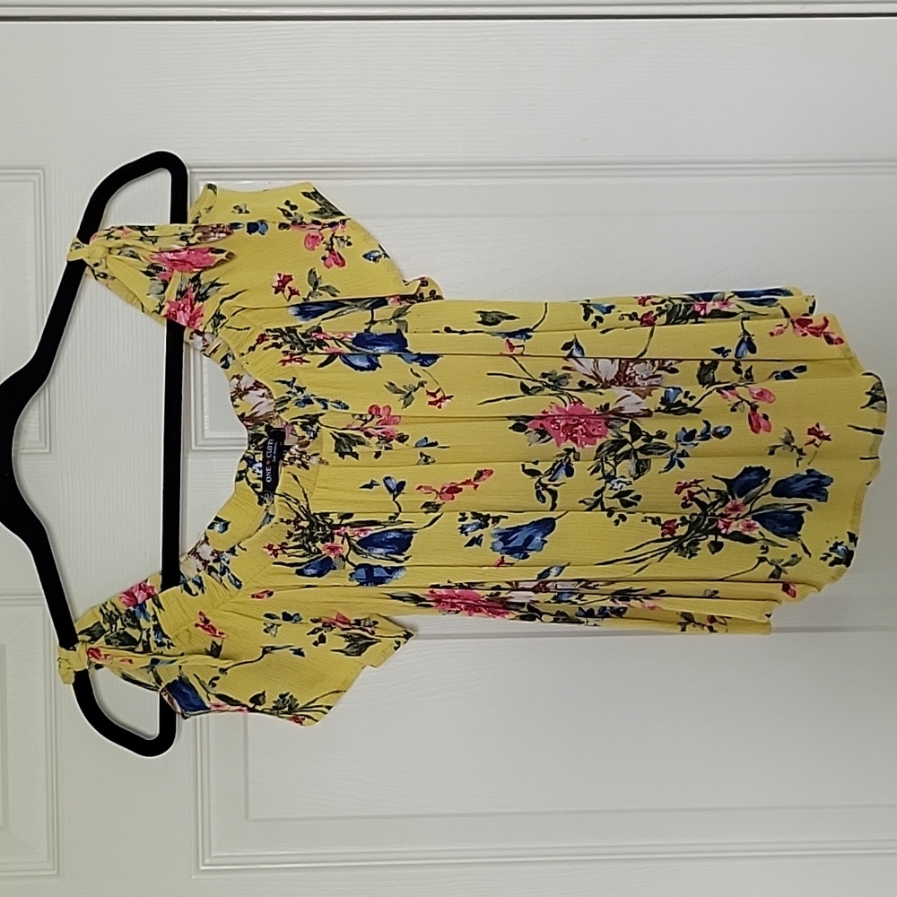 Yellow floral cold shoulder top